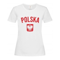 Koszulka damska kibica Reprezentacji Polski biała POLSKA z orłem