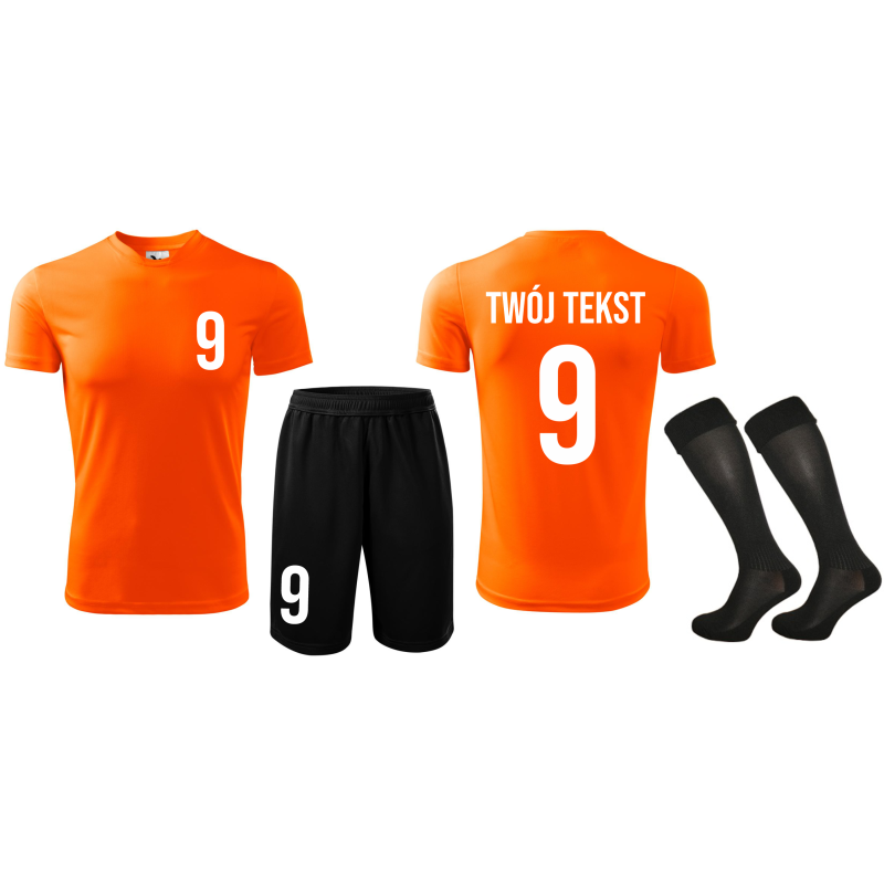 Strój piłkarski z nadrukiem - personalizowany - z własnym napisem i numerem - 3 częściowy