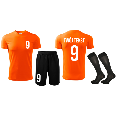 Strój piłkarski z nadrukiem - personalizowany - z własnym napisem i numerem - 3 częściowy